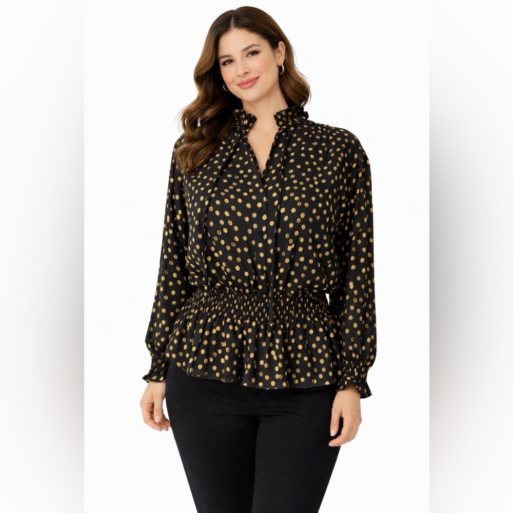 Vince Camuto Holiday Top Gold Black Sleeve Small Long Sleeve NEW